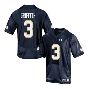 Notre Dame Fighting Irish Men's Houston Griffith #3 Navy Under Armour Authentic Stitched College NCAA Football Jersey VRS4199PW